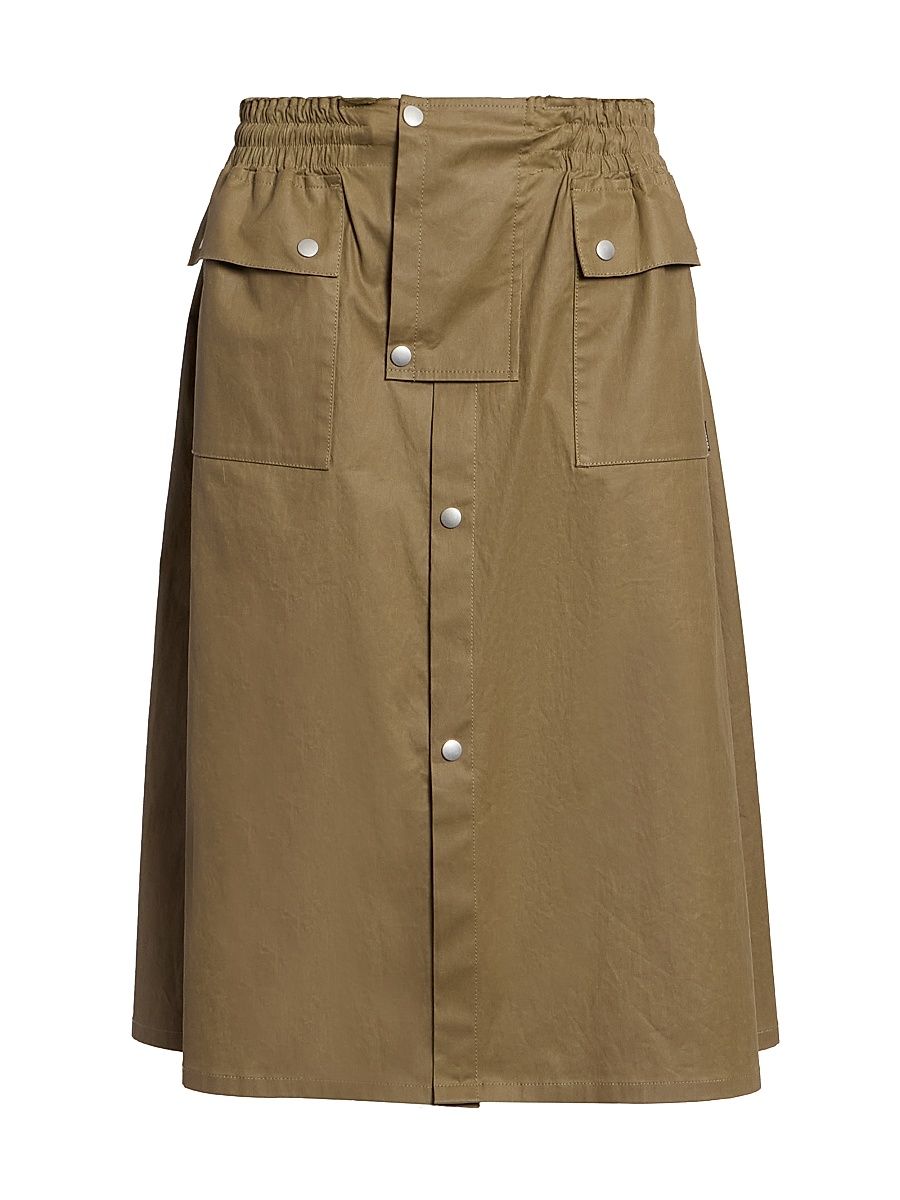 Women's Stretch-Cotton Trench Midi Skirt - Khaki - Size 8