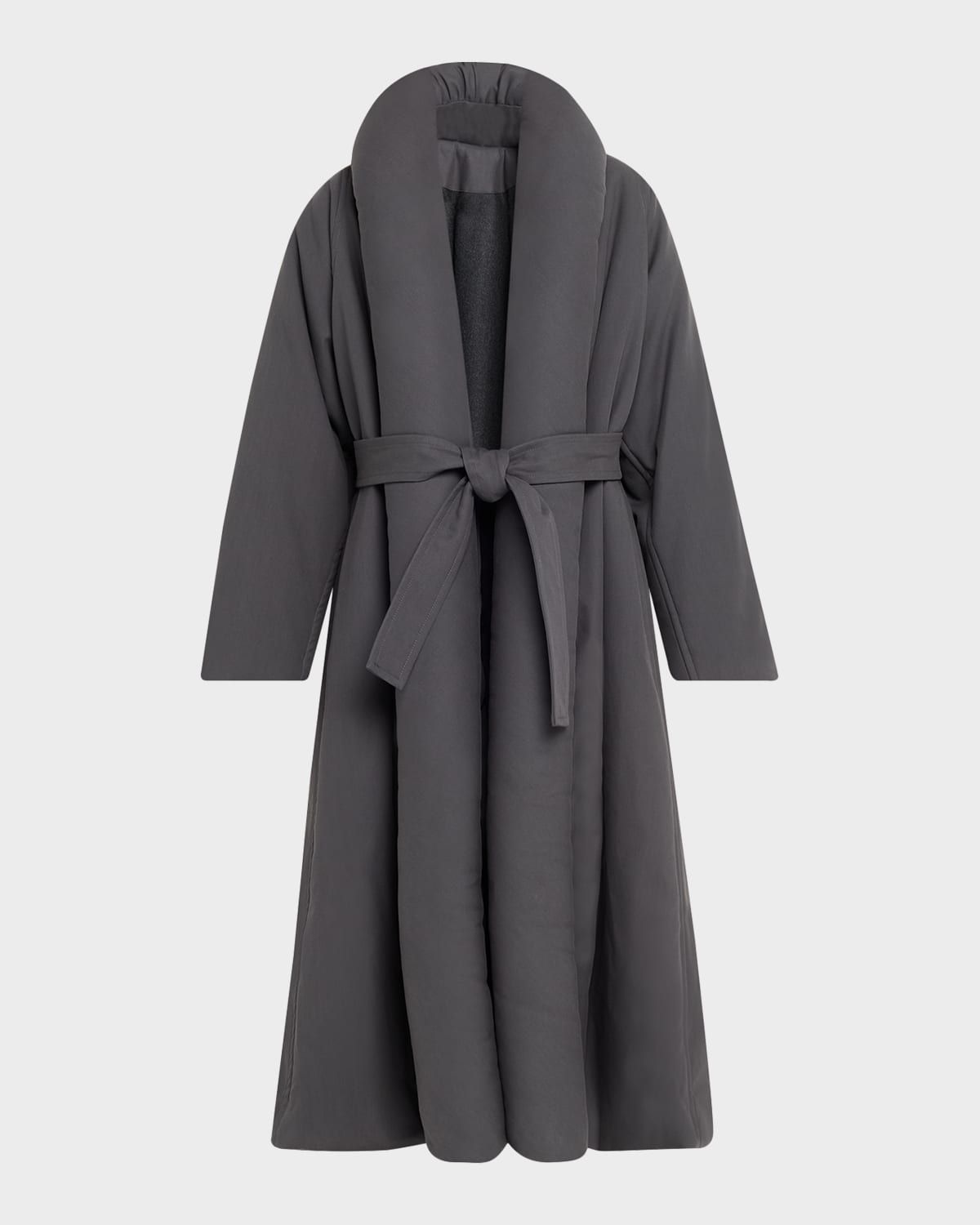 Padded-Lapel Long Wrap Coat