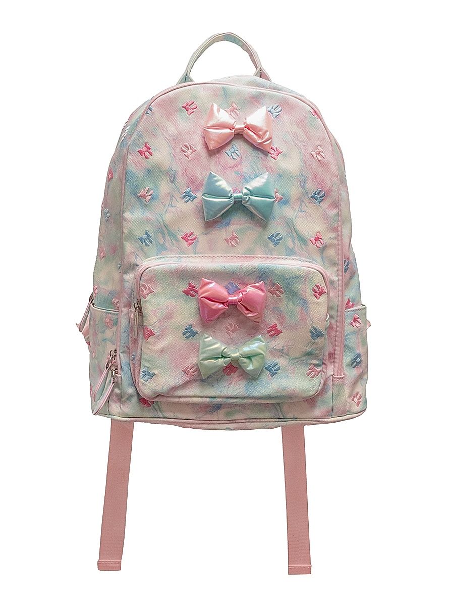 Girl's Embroidered Bow Pastel Tie-Dye Backpack - Multi Pattern