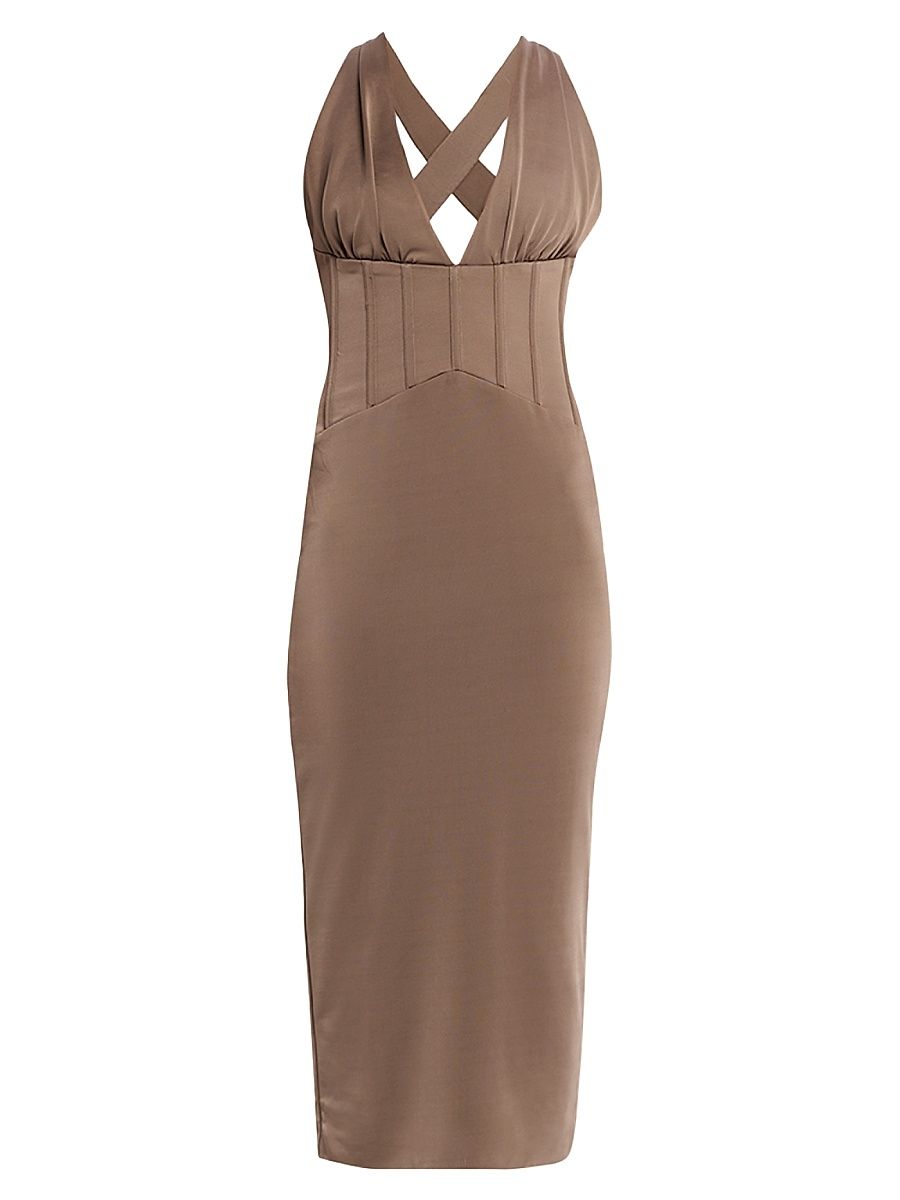 Women's Mischa Corset-Waist Midi-Dress - Mocha - Size 10