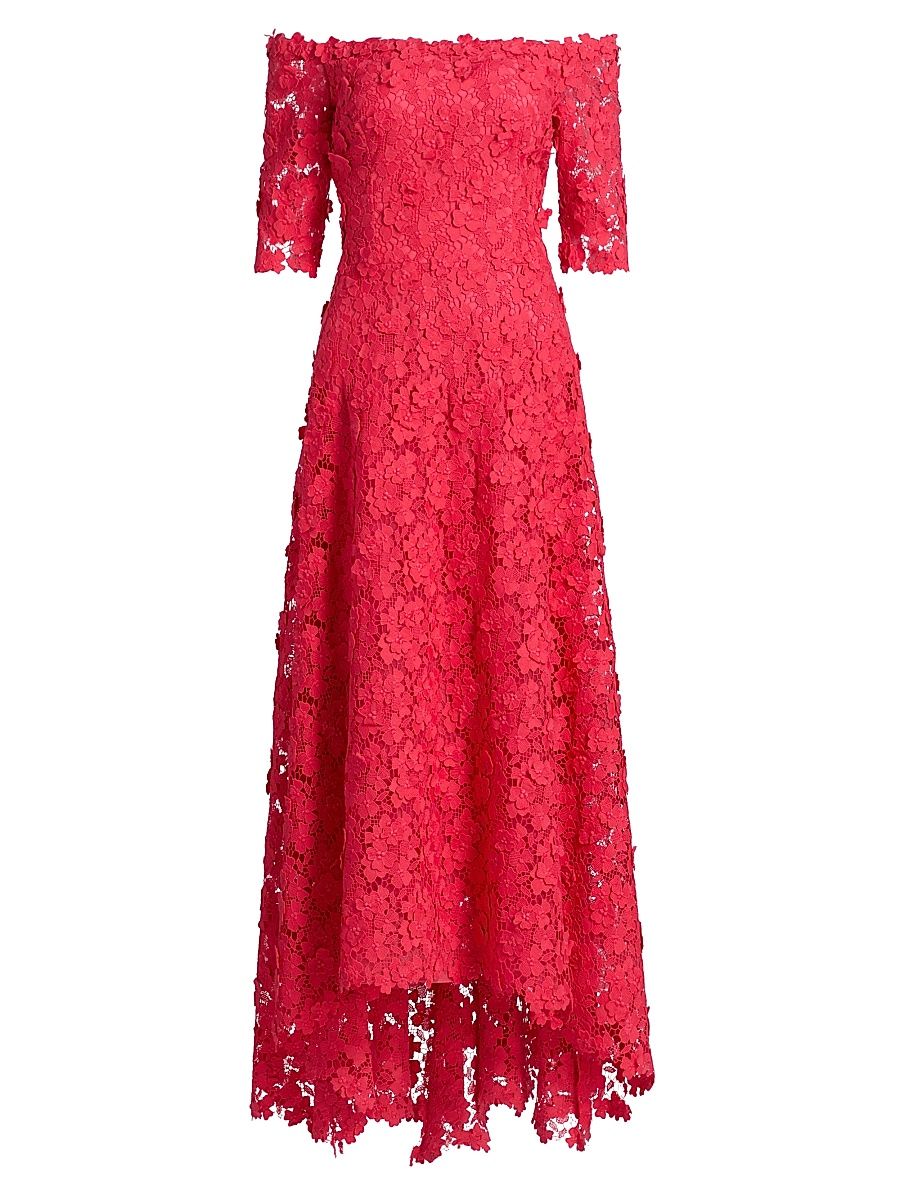 Women's Lace Off-The-Shoulder Gown - Tomato - Size 8