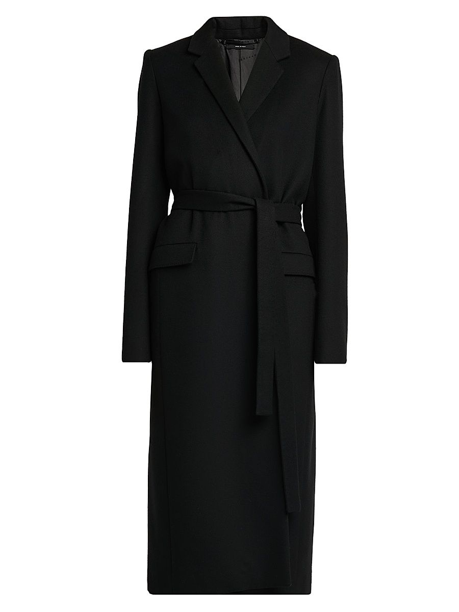 Women's Virgin Wool Wrap Coat - Black - Size 10
