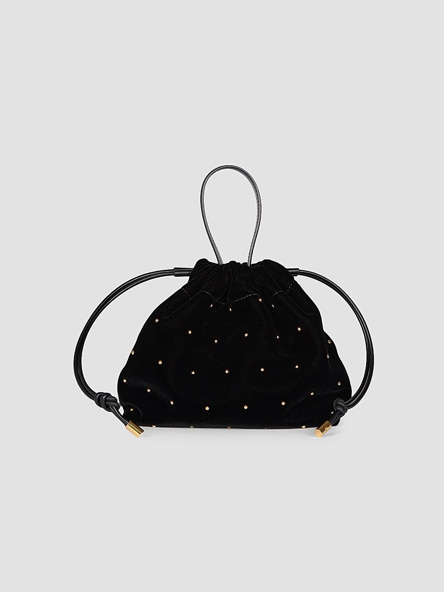 Women's Icons Mini Studded Velvet Shoulder Bag - Black
