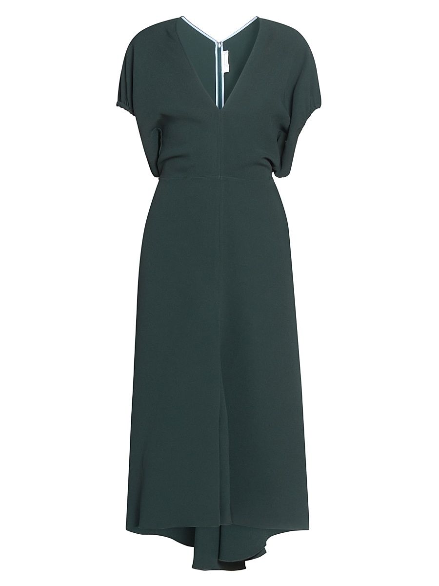 Women's Draped Crepe Midi-Dress - Dark Pine - Size 0