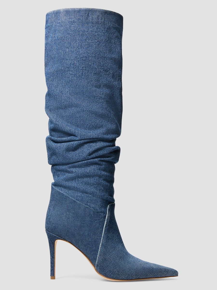 MICHAEL Michael Kors Women's Dawn 90MM Denim Knee-High Boots - Light Vintage Blue - Size 5