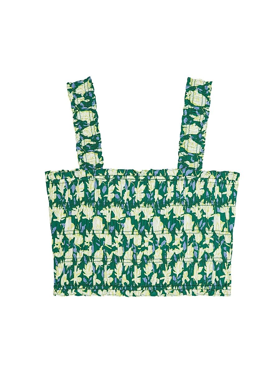 Women's Quinn Floral Cotton Crop Top - Green Mayflower - Size XS