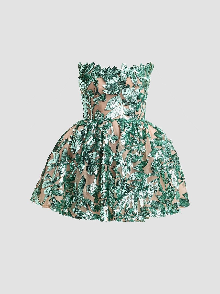 Women's Chloe Sequined Floral Strapless Mini Dress - Teal - Size XS