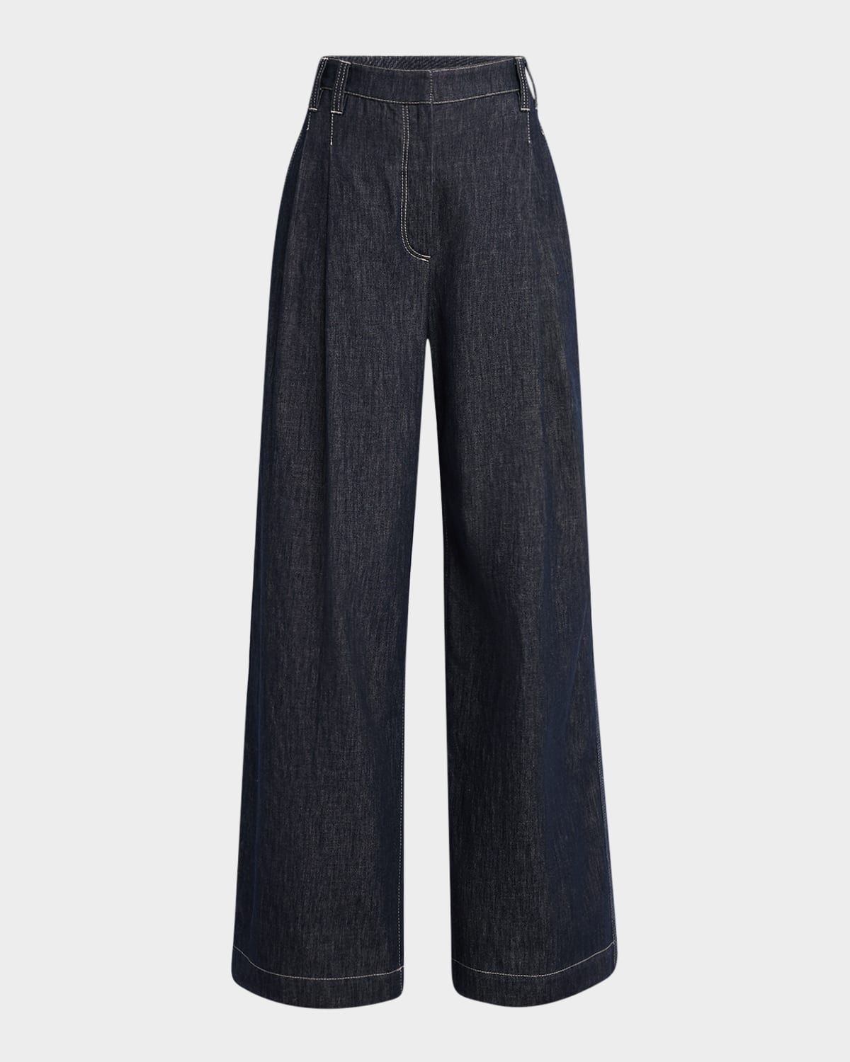 Double-Pleated Wide-Leg Jeans