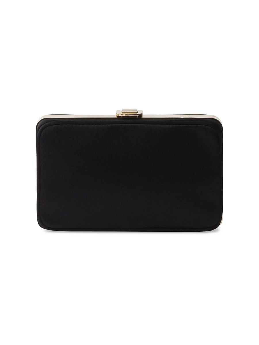 Women's Satin Mini Clutch with Shoulder Strap - Black