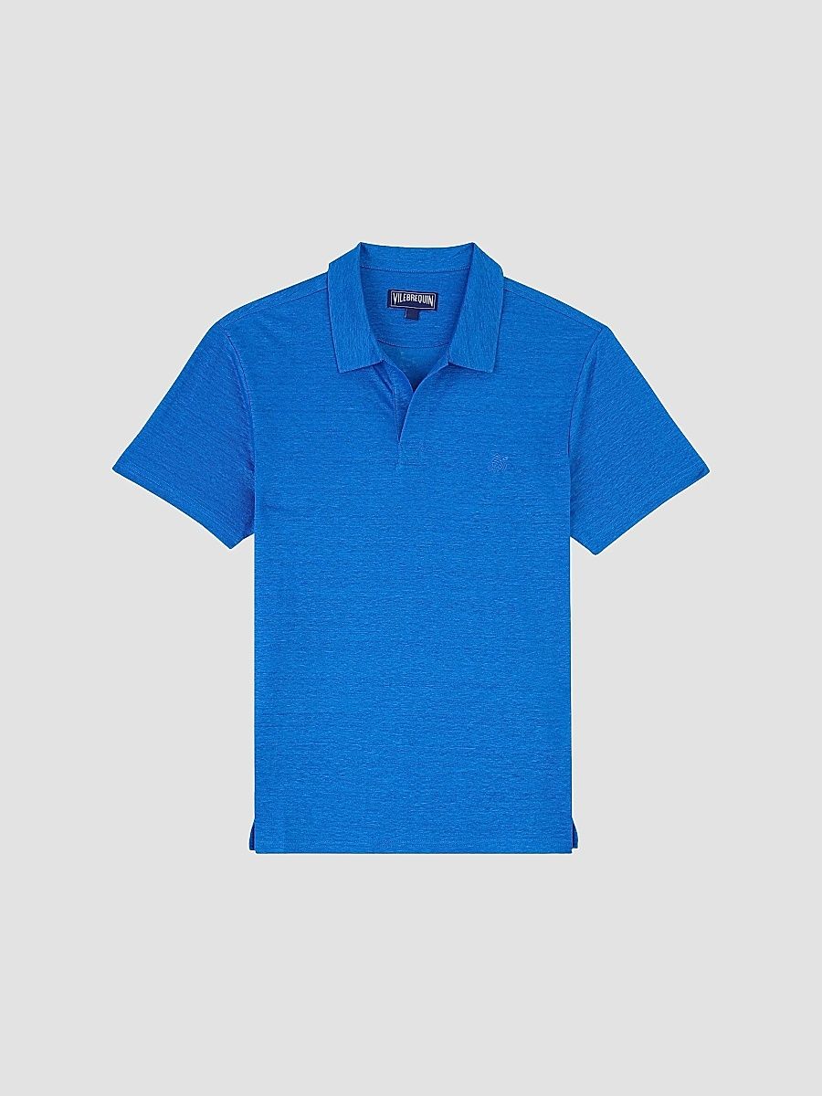 Vilebrequin Men's Pyramid Linen Polo Shirt - Bright Blue - Size XXL