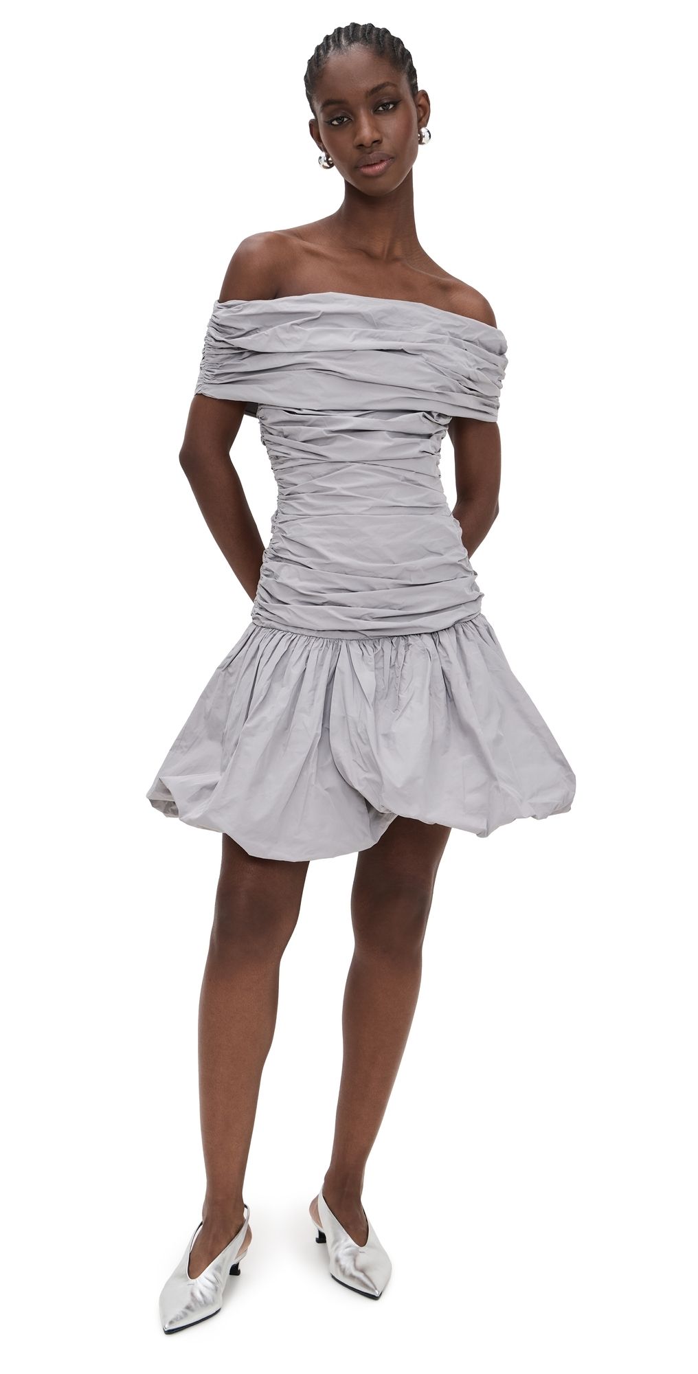 ROTATE Off Shoulder Mini Dress Alloy (Light Grey) 42