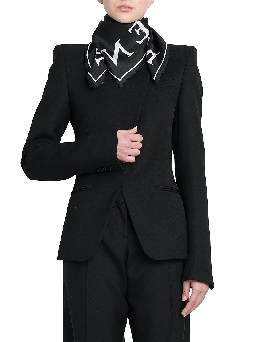 Women's Logo Print Silk Scarf - Black Ivory