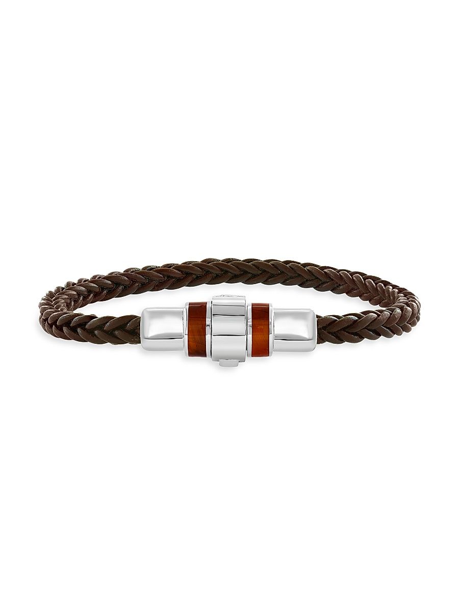 Men's Sterling Silver, Tiger's Eye & Leather Bracelet - Brown