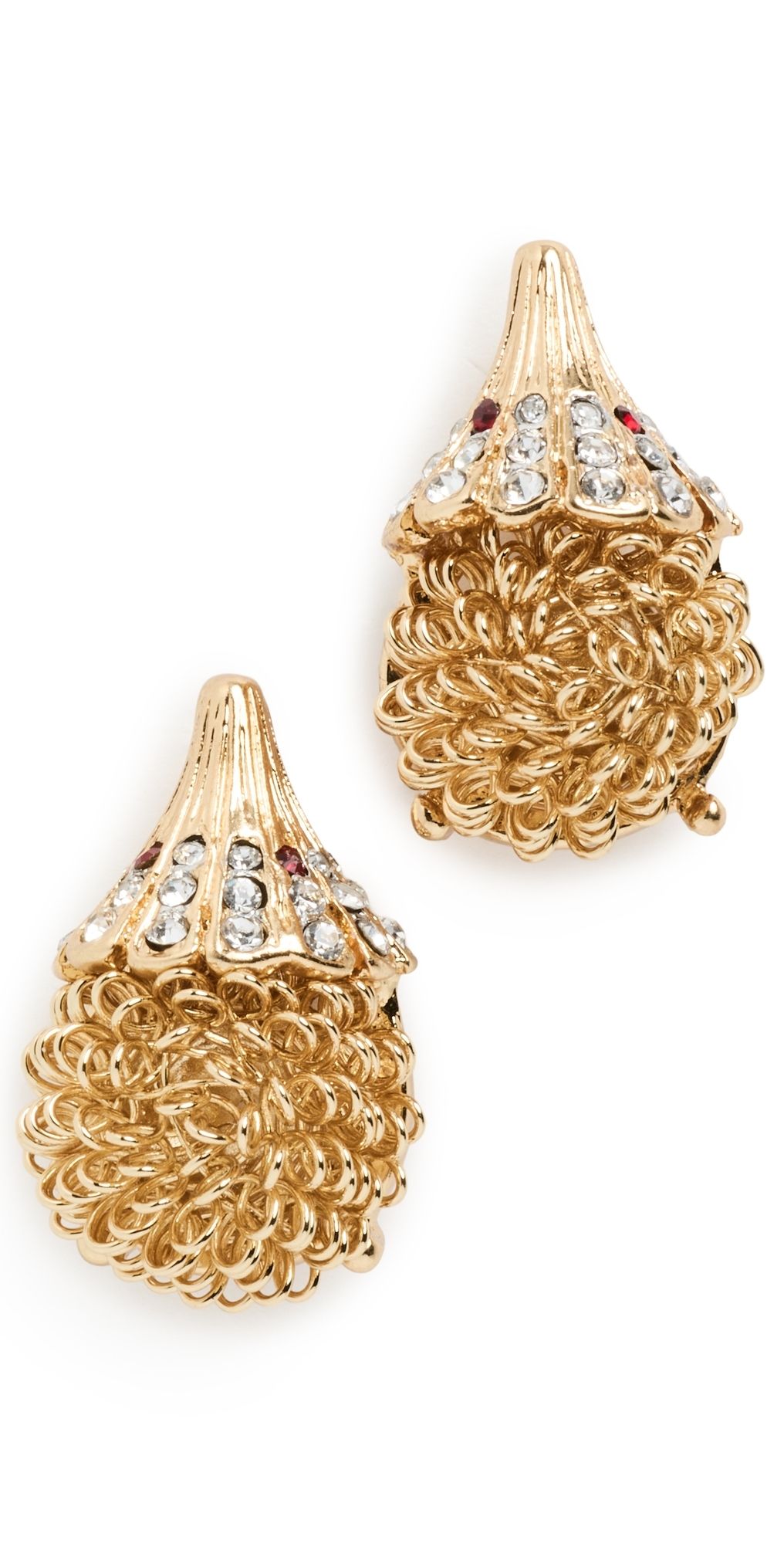 Kenneth Jay Lane Rhinestone and Ruby Eye Hedgehog Earrings Gold One Size