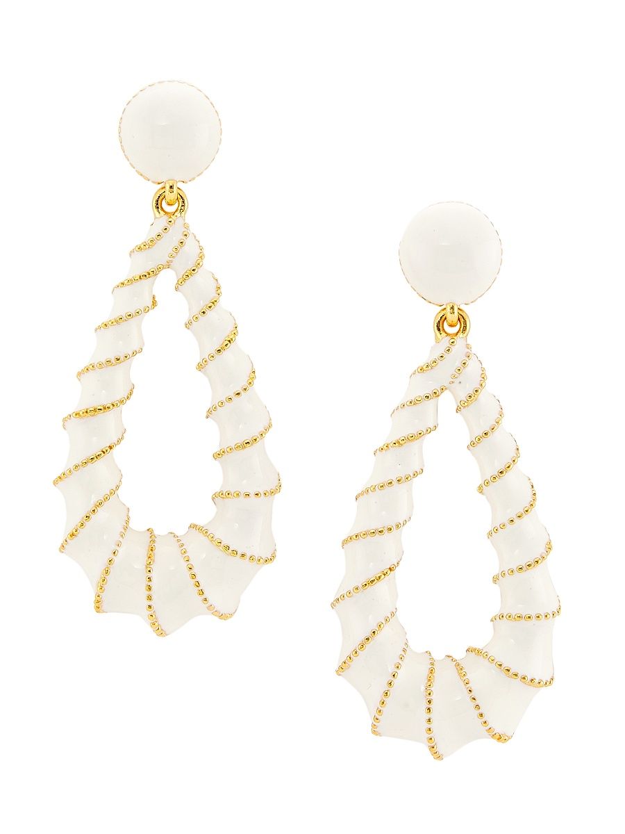 Women's 22K-Gold-Plated, Enamel & Resin Drop Earrings - Gold White