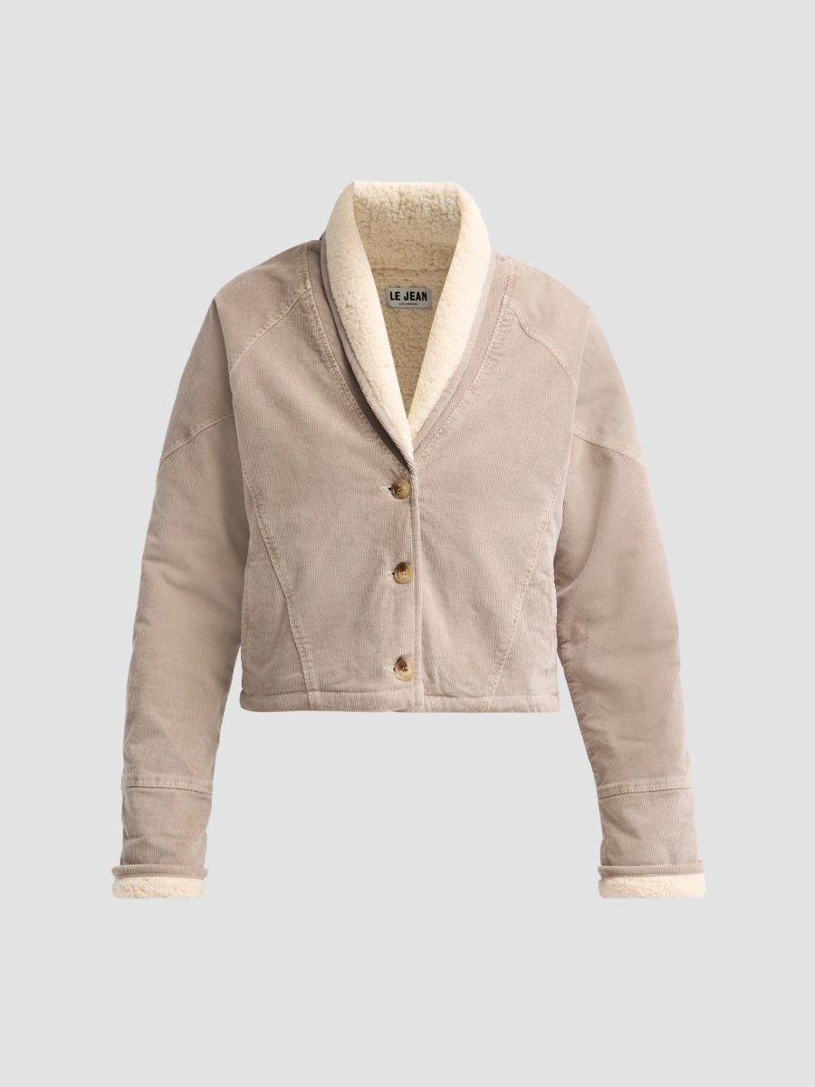 Le Jean Women's Eden Faux-Shearling-Lined Corduroy Crop Jacket - Soft Taupe - Size Large