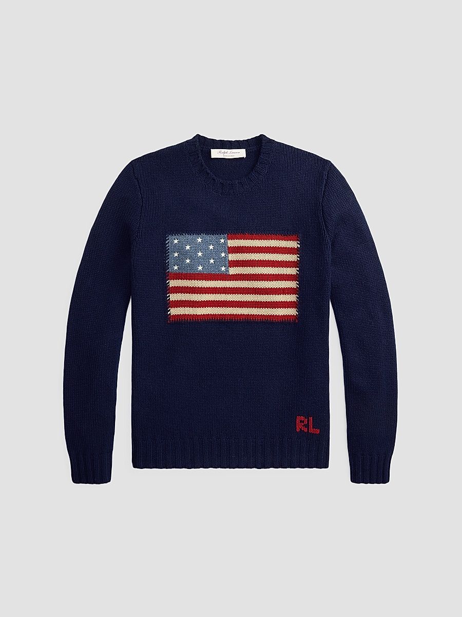 Men's American Flag Cashmere Pullover Sweater - Classic Chairman Navy - Size XXL