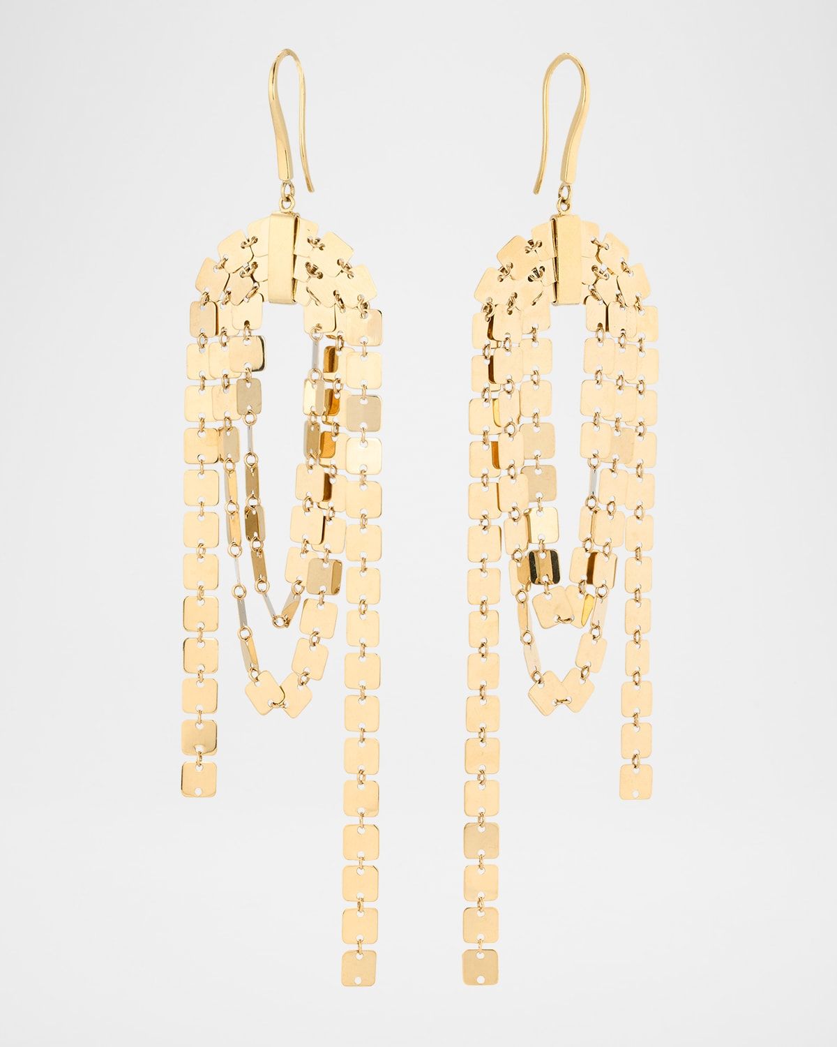 14K Yellow Gold Laser Square Linear Cascade Earrings