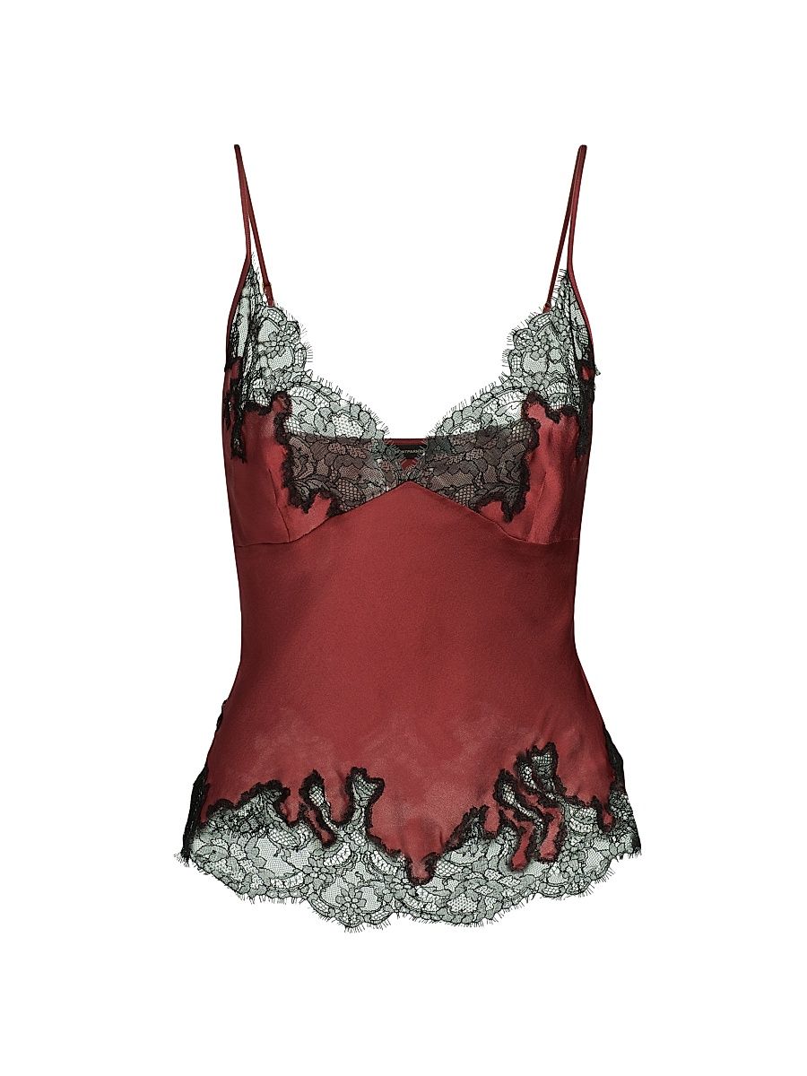 Women's Giselle V-Neck Lace-Trim Silk Cami - Brick Dust - Size Medium