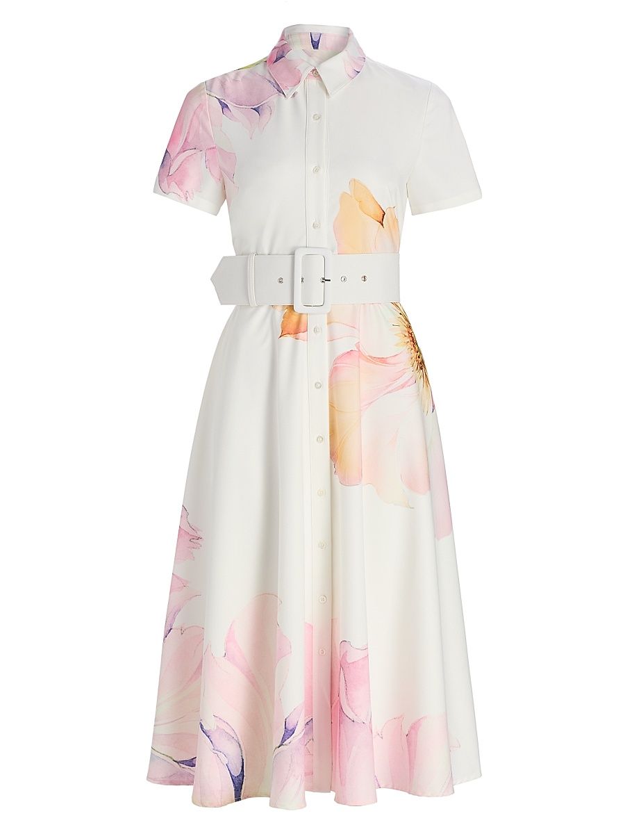 Women's Jean Short-Sleeve Shirtdress - Watercolor Floral - Size 10