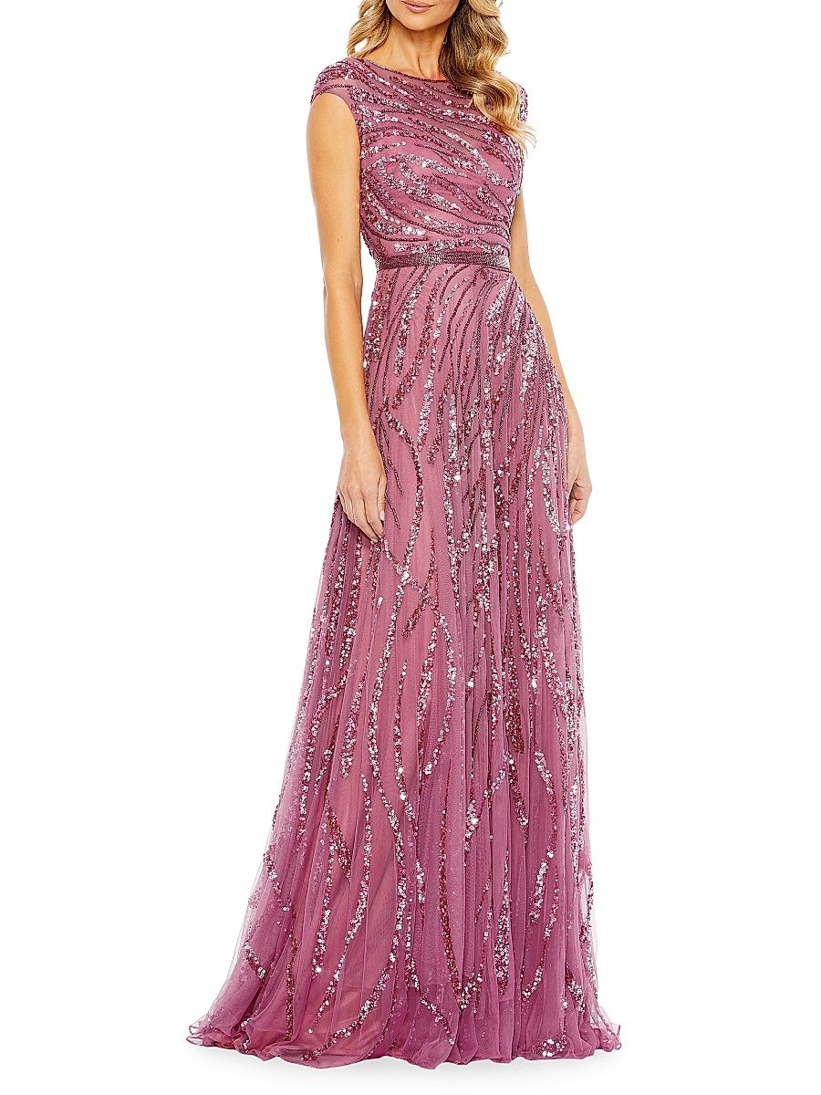 Women's Mac Duggal Embellished A-Line Gown - Plum - Size 18