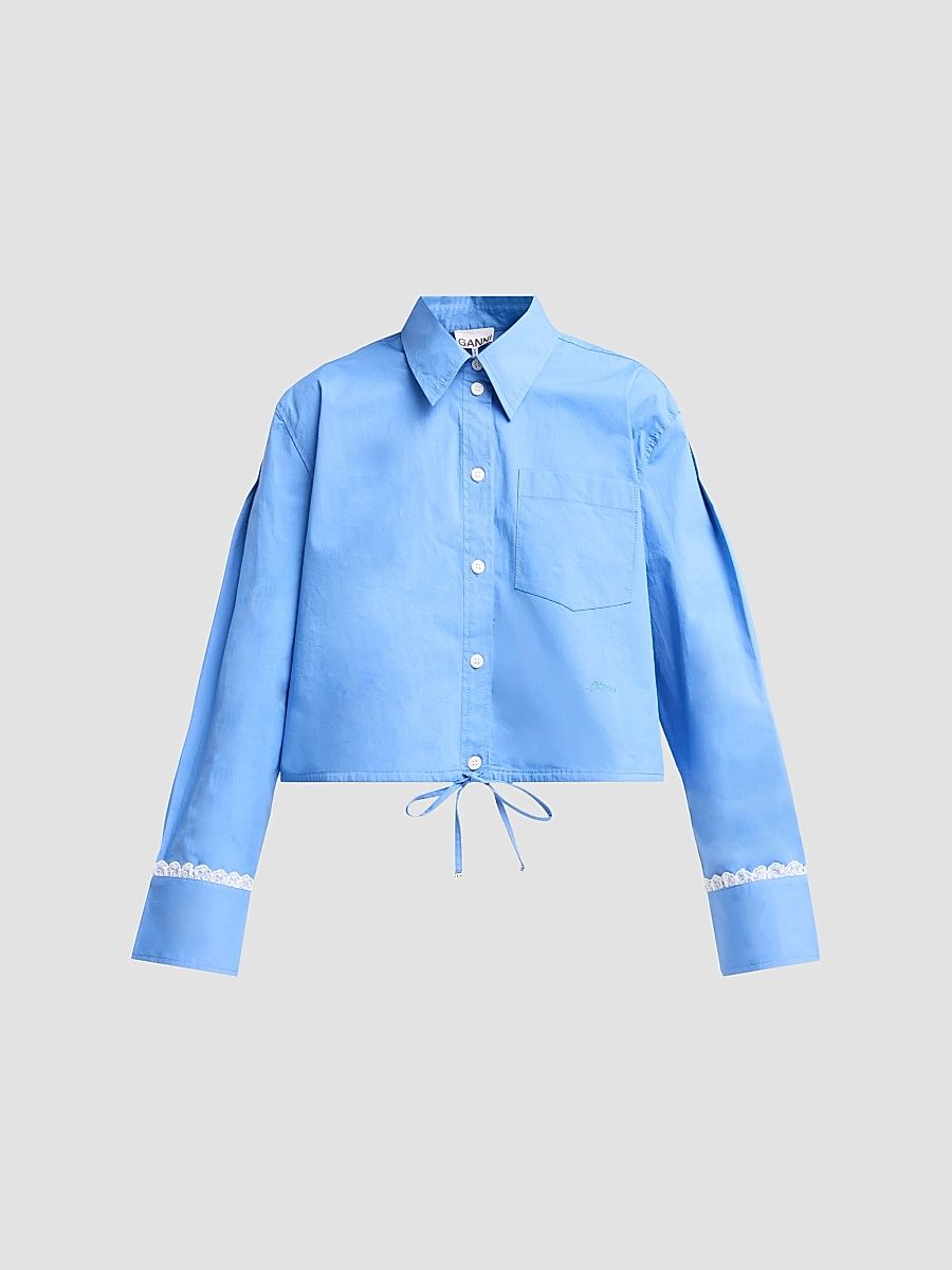 Women's Stretch Cotton Cropped Bowling Shirt - Marina - Size 14