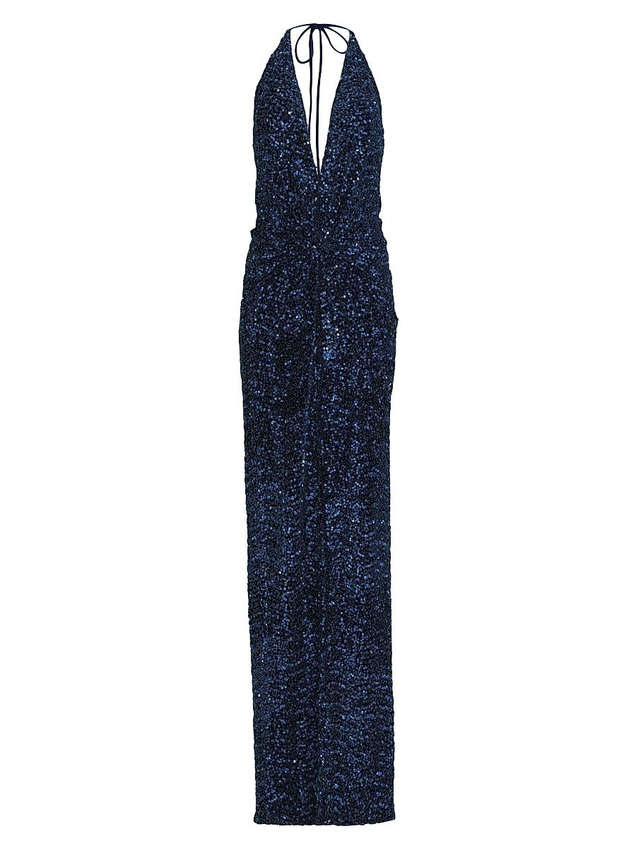 Women's Aiko Sequined Halter Gown - Navy - Size Medium