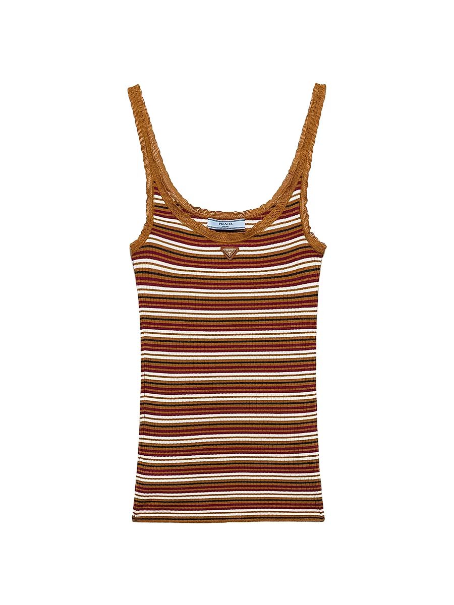 Women's Striped Cotton Top - Brown - Size 10