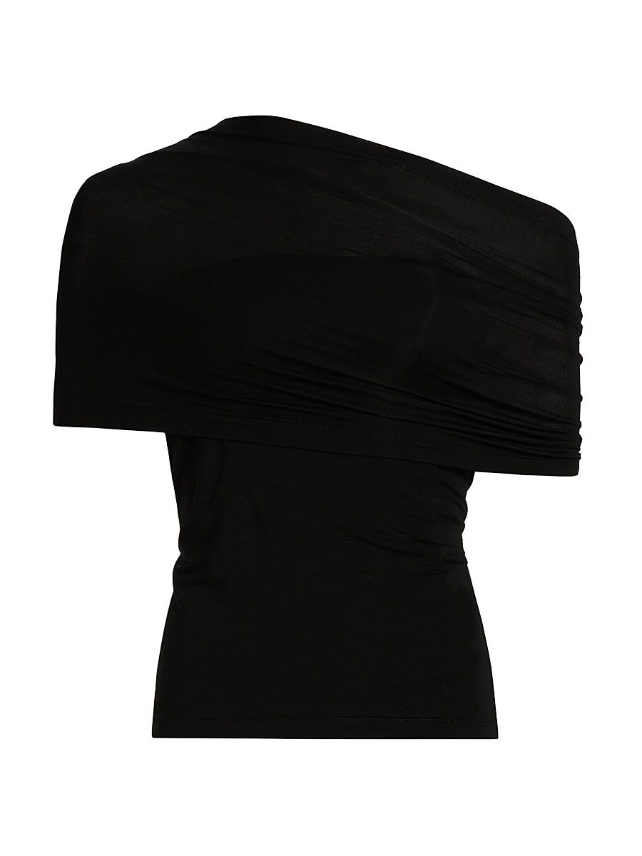 Women's Sash Draped One-Shoulder Jersey Top - Black - Size Medium