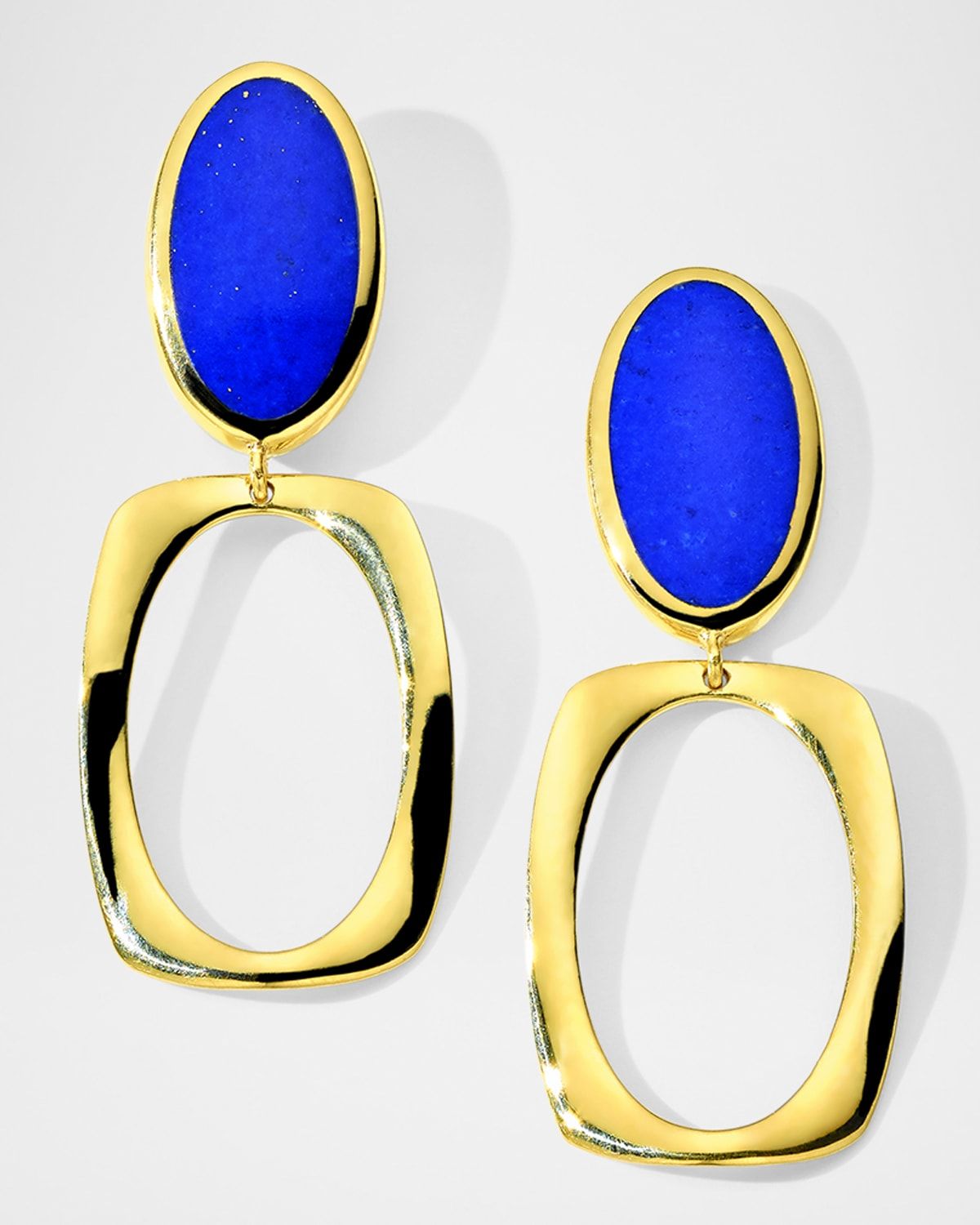 18K Polished Rock Candy Oval and Wavy Frame Drop Earrings