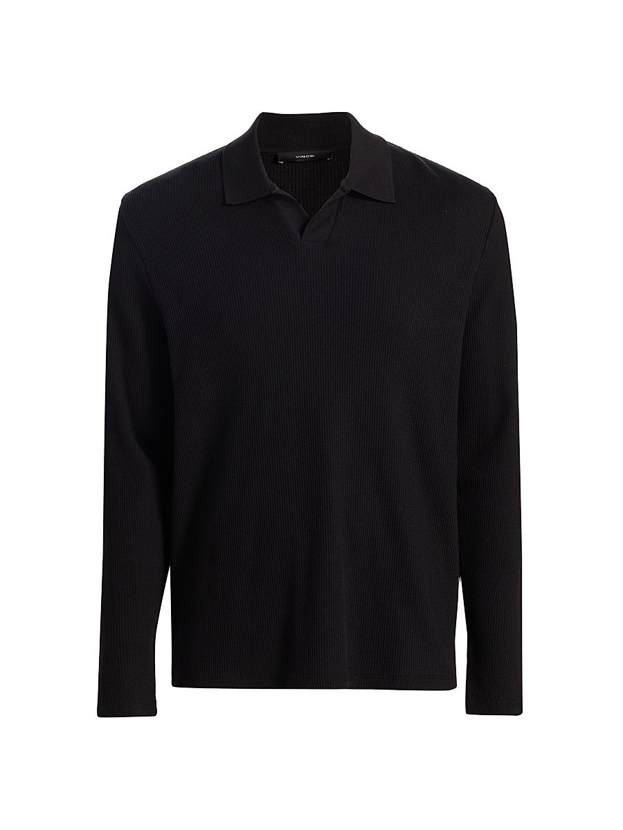 Men's Macro Rib-Knit Johnny Collar Shirt - Black - Size XXL
