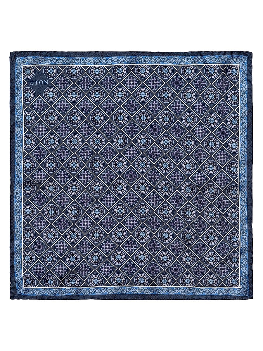 Men's Medallion Silk Pocket Square - Blue