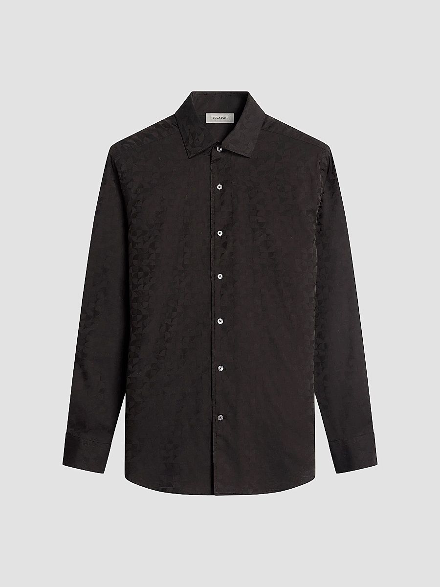 Men's Alvin Woven Shaped Cotton Shirt - Black - Size XXL