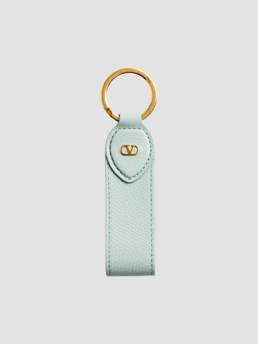 Valentino Women's VLogo Signature Grainy Calfskin Key Ring - Sky Grey