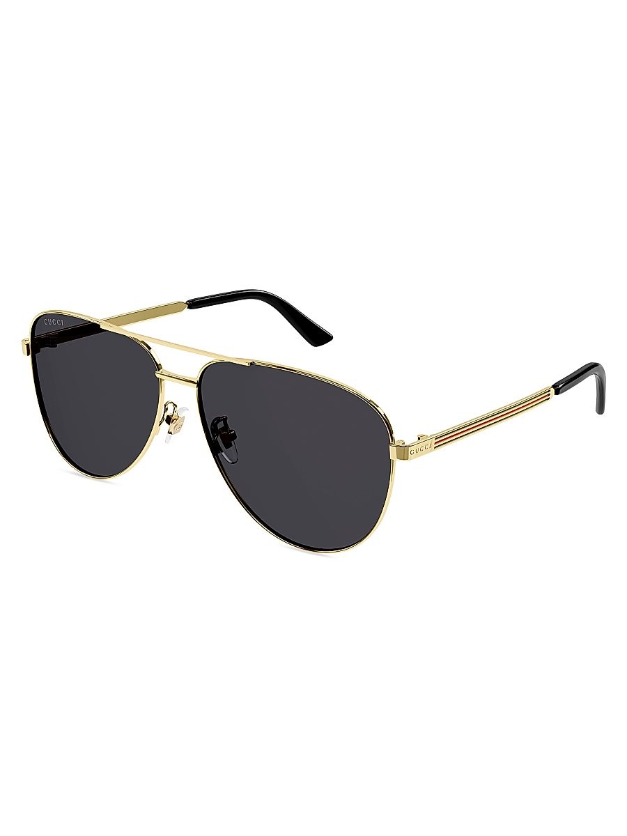 Men's Vintage Web 63MM Pilot Metal Sunglasses - Gold Grey
