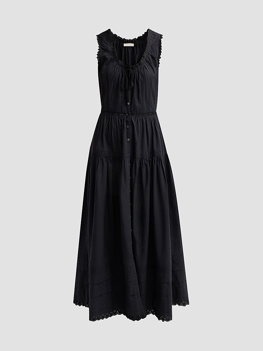 Women's Hortense Button-Front Cotton Maxi Dress - Black - Size XXS