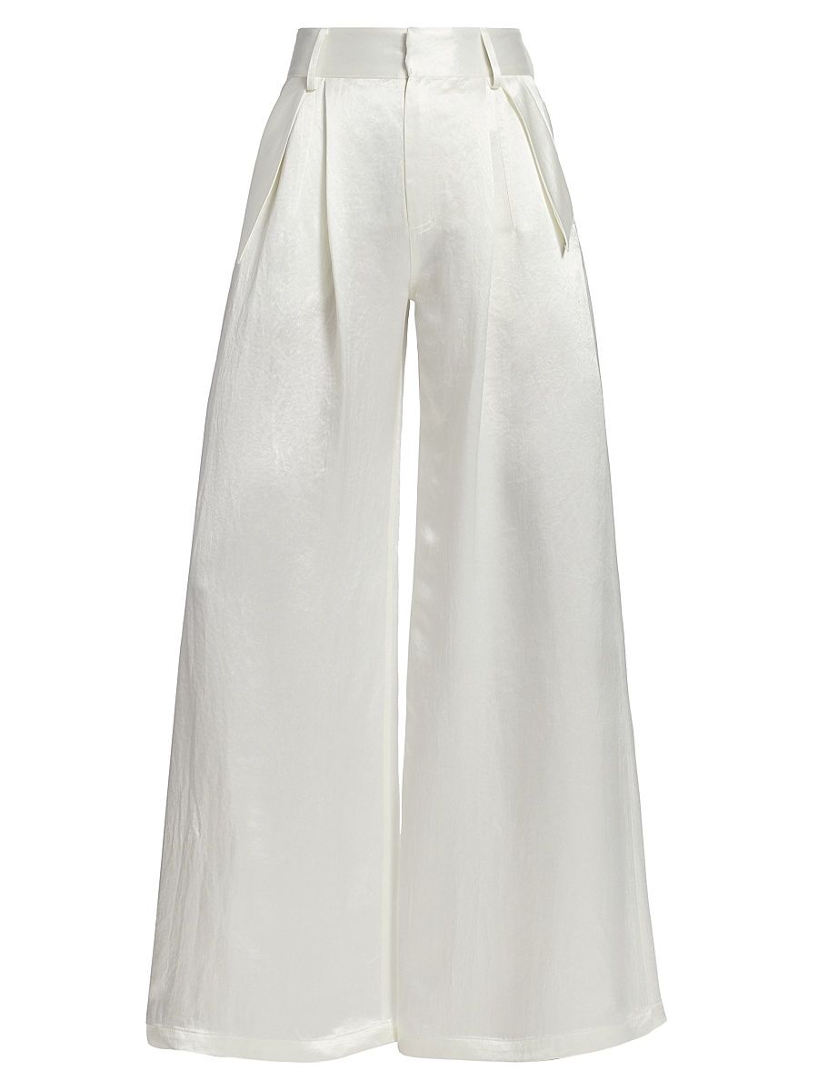 Women's Christiana High-Rise Satin Wide-Leg Pants - White - Size 0