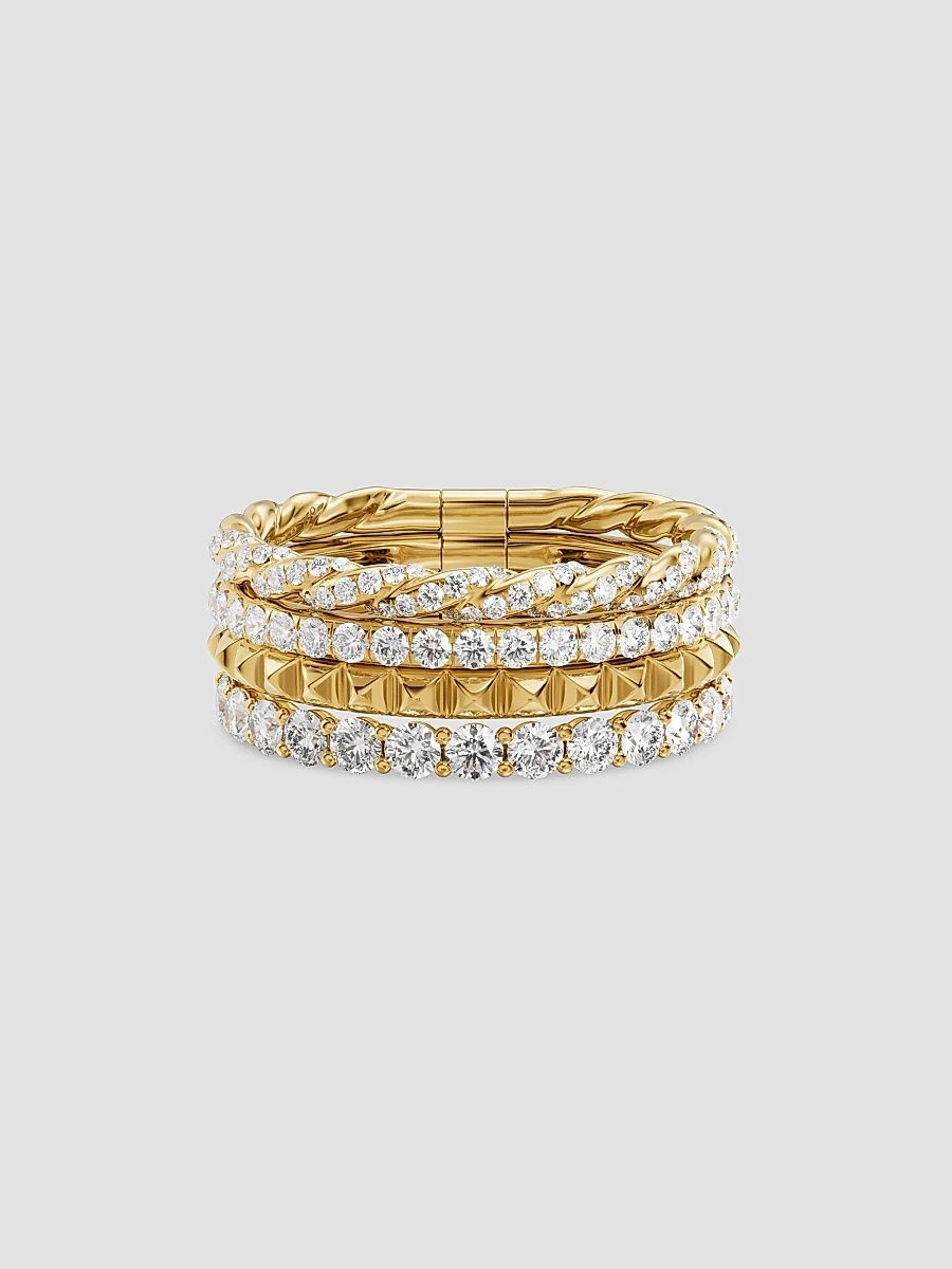 Women's Petite Pave Four Row Pyramid Ring in 18K Yellow Gold - Gold - Size 6