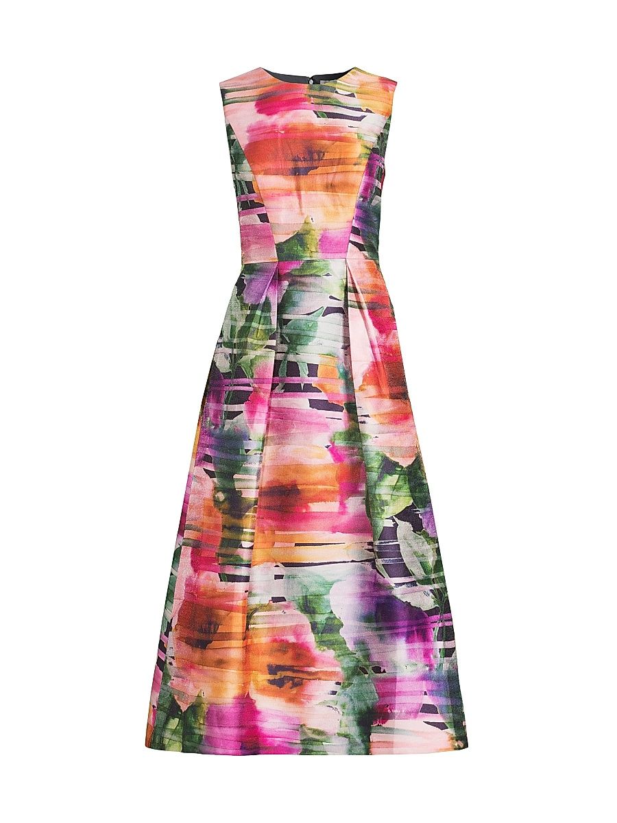 Women's Tessa Abstract Floral Tea-Length Dress - Sunflower Multi - Size 18