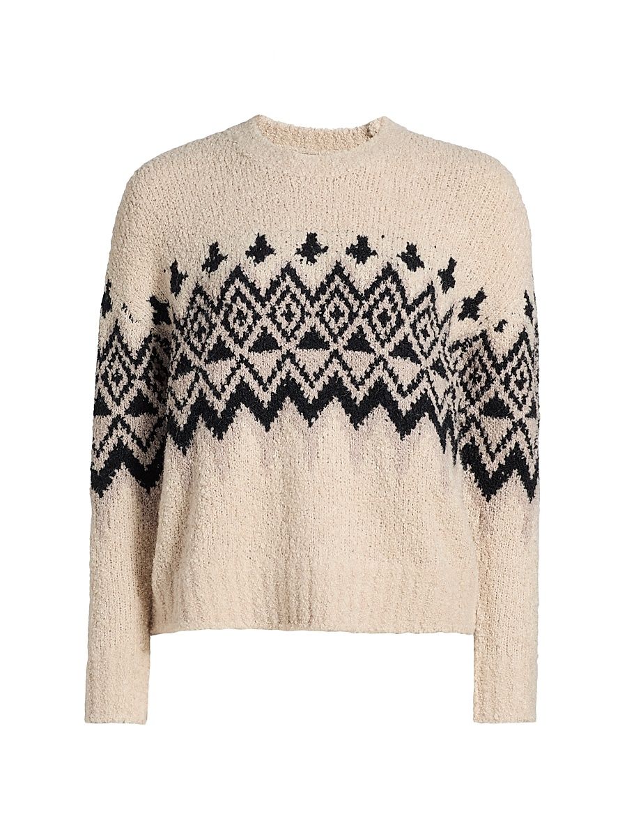 Women's Fair Isle-Style Knit Sweater - Hummus Combo - Size Small