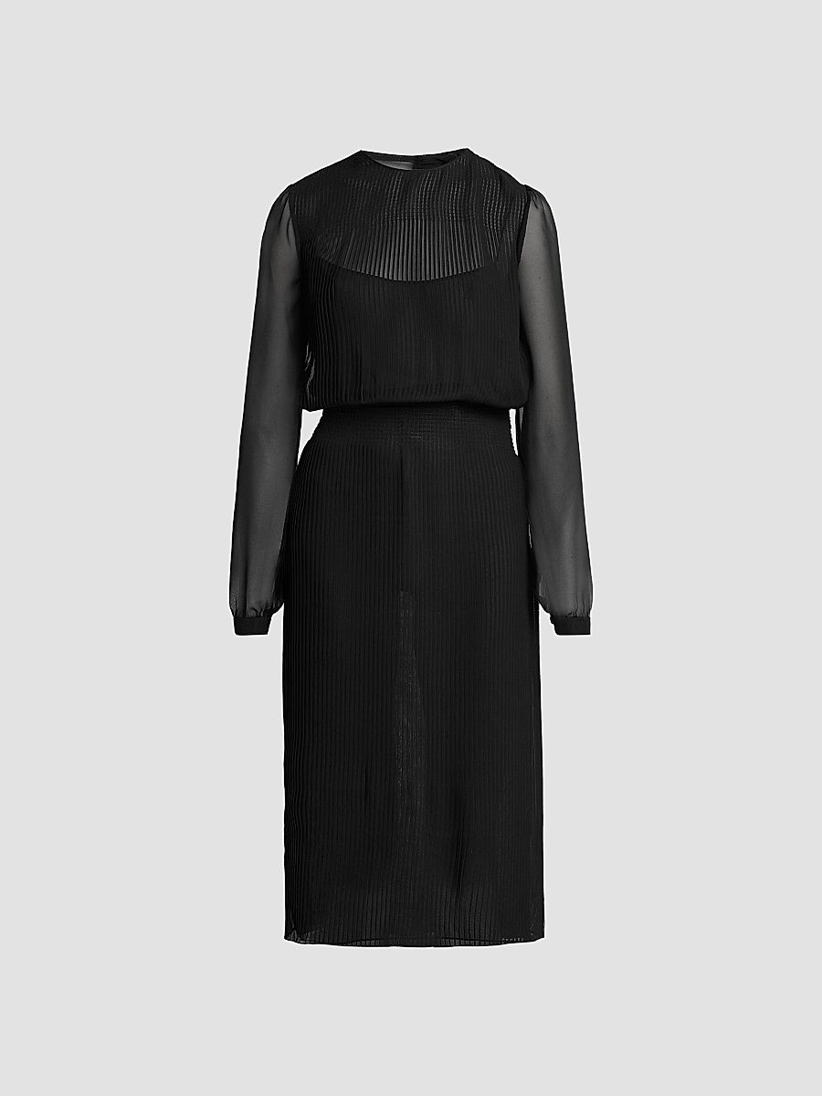 Women's Sheer Stripe Blouson Midi Dress - Black - Size 12