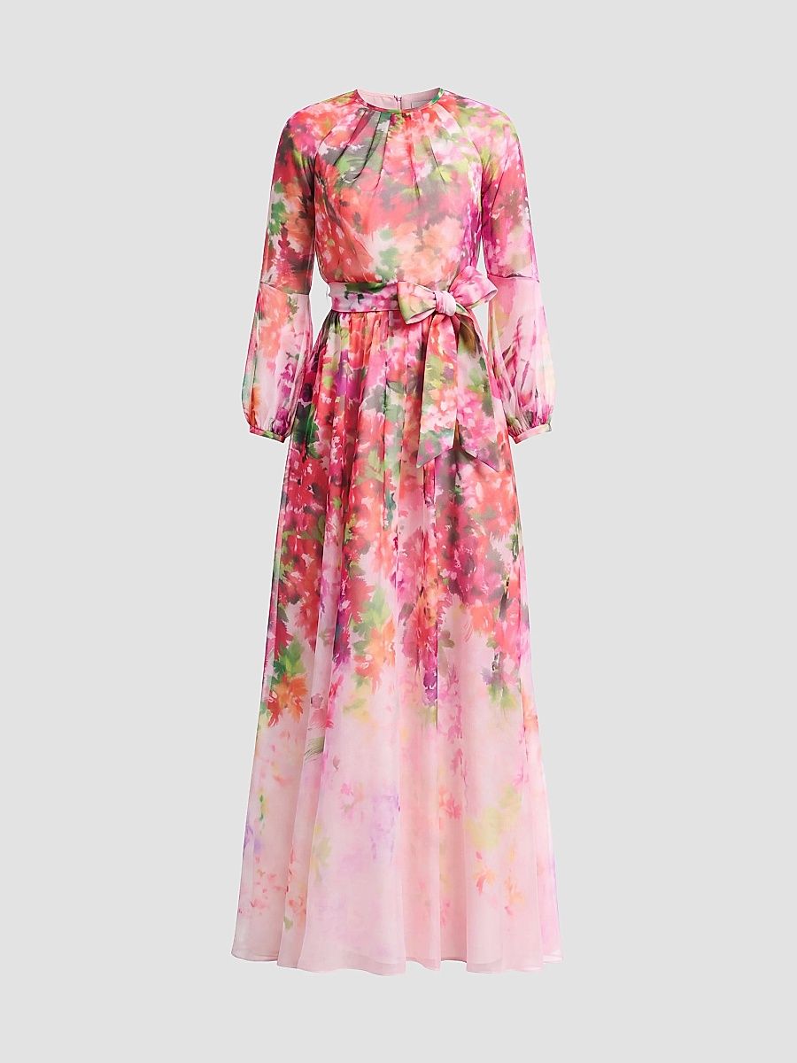 Women's Rainey Floral Chiffon A-Line Gown - Blush Multi - Size XXL