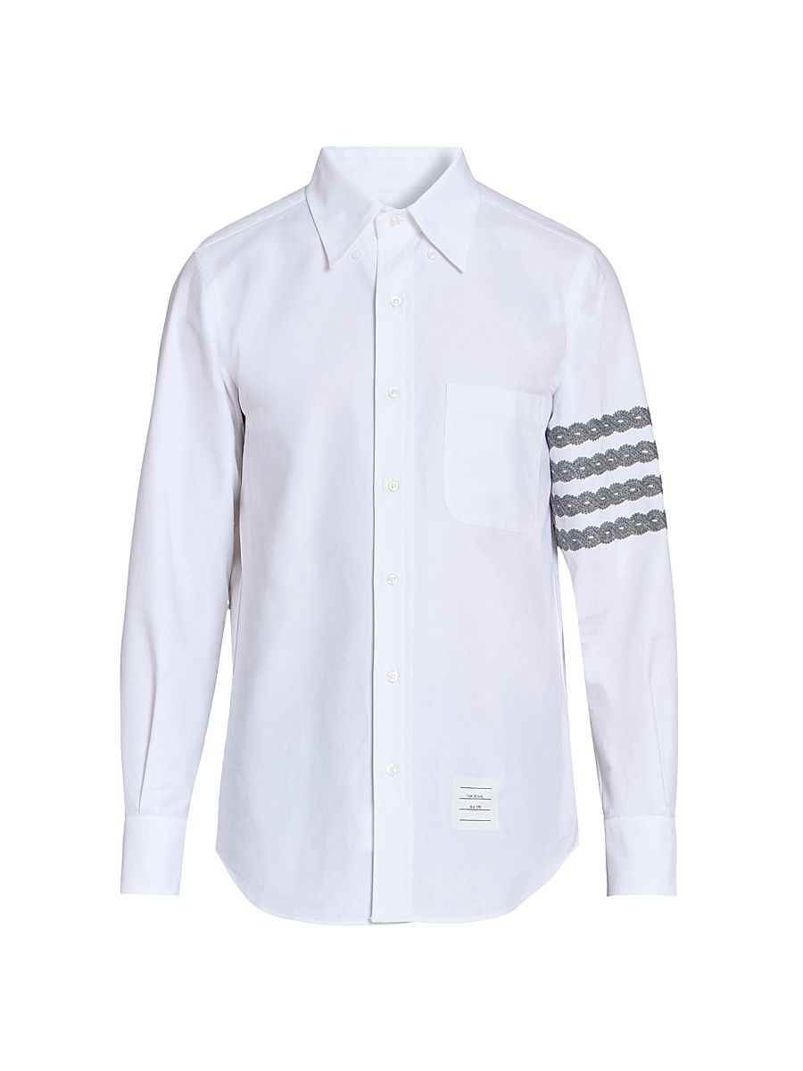 Men's Unraveling Cable 4-Bar Straight-Fit Oxford Shirt - White - Size Large