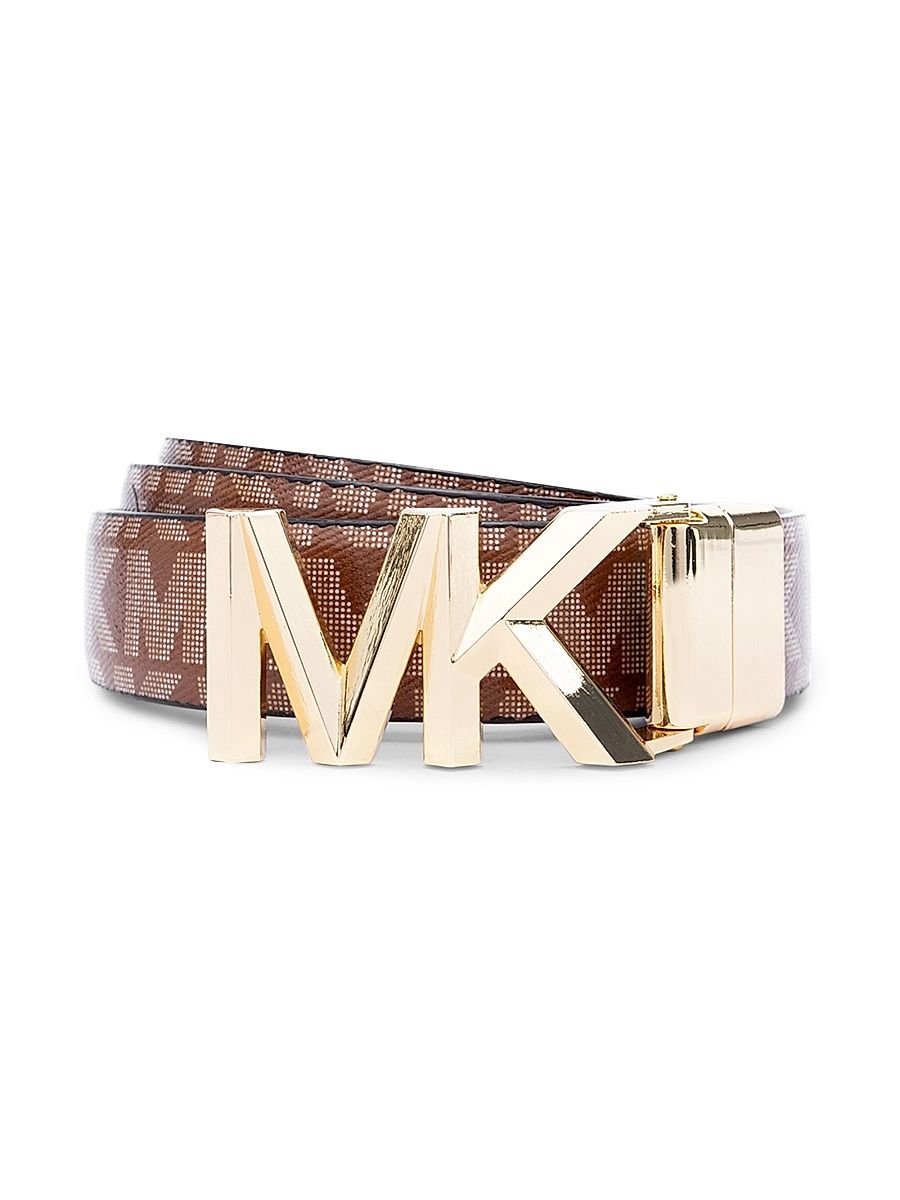 Women's MK Logo Reversible Leather Belt - Brown - Size Small