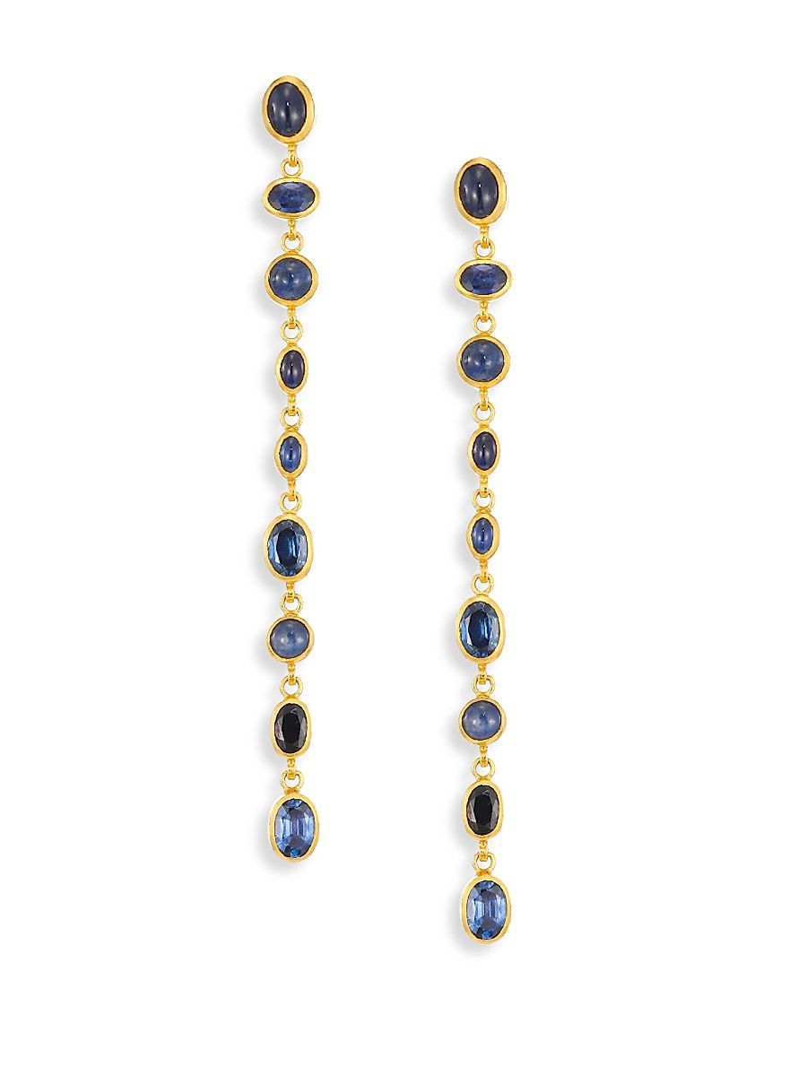 Women's Amulet Hue Sapphire & 24K Yellow Gold Long Drop Earrings - Gold Sapphire