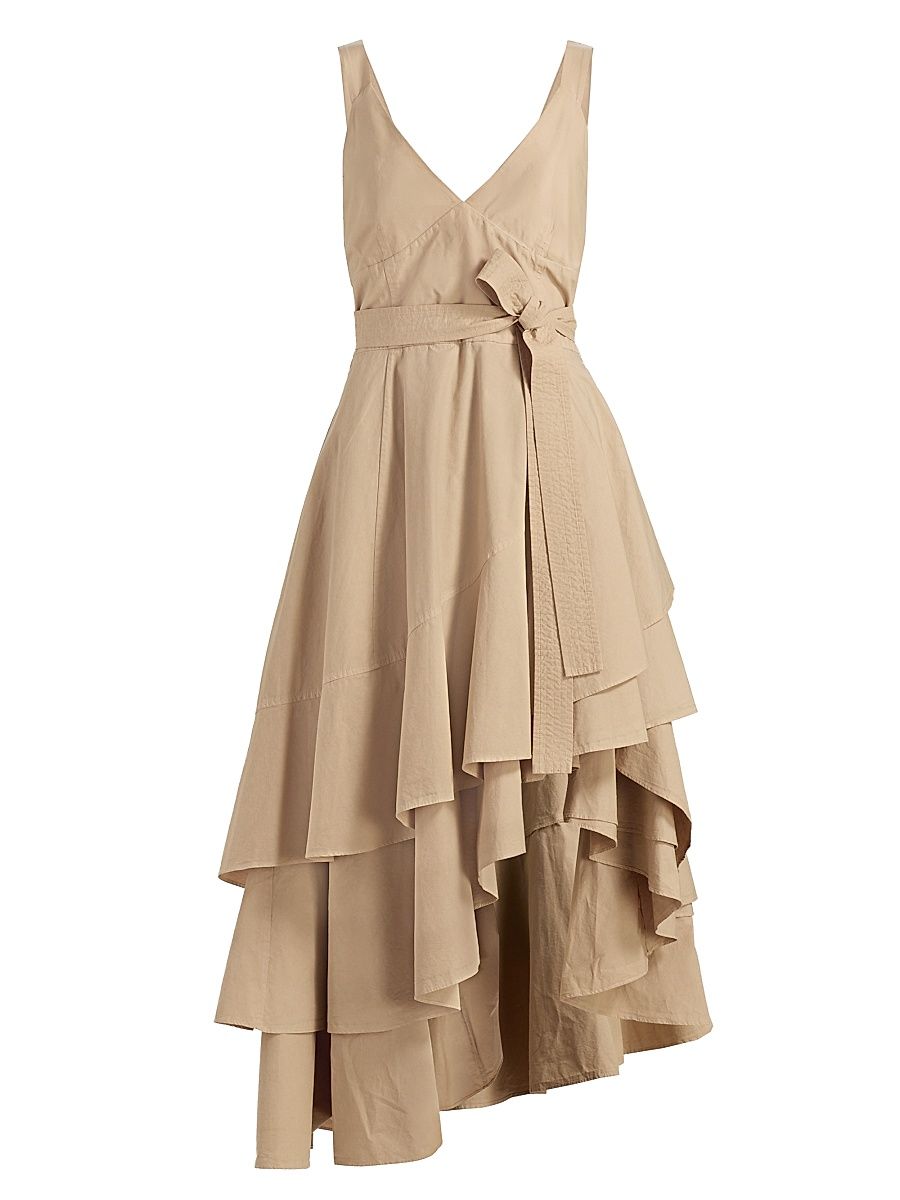 Women's Tank Cotton Ruffle Midi-Dress - Khaki - Size XXS