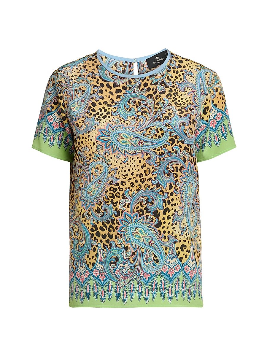 Women's Leopard Paisley T-Shirt - Printed Brown Base - Size 8