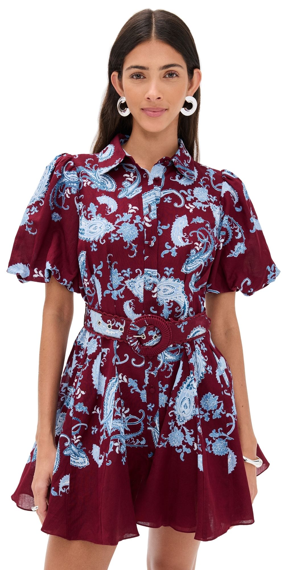 Hemant and Nandita Collared Mini Shirt Dress Merlot M