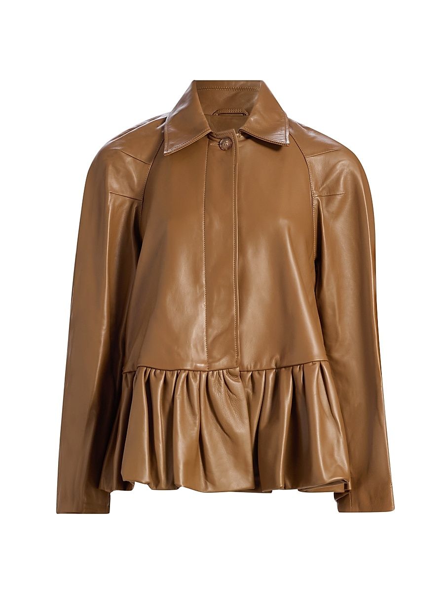 Women's City Peplum Leather Jacket - Whiskey - Size Medium