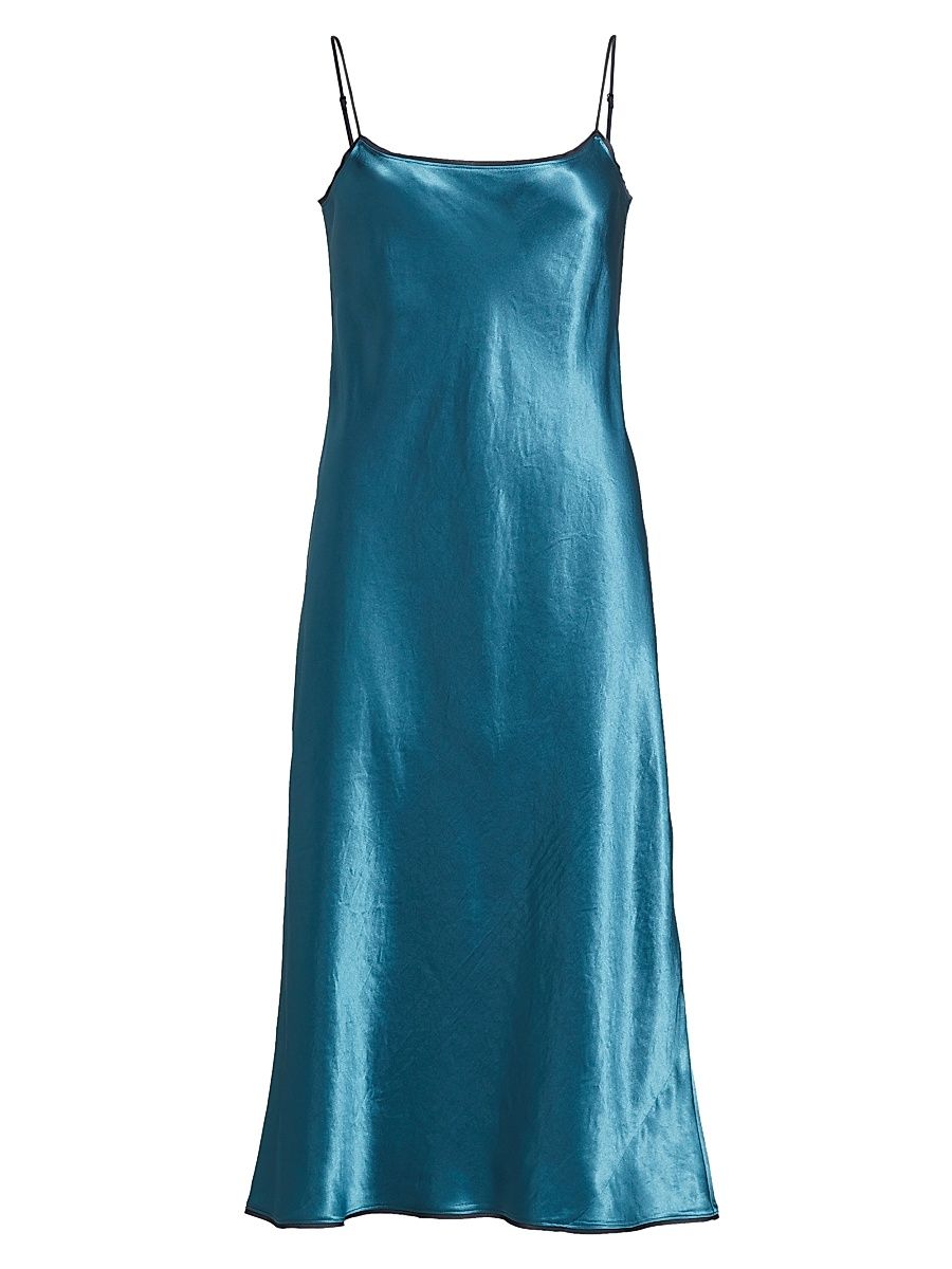 Women's Satin Slip Midi-Dress - Blue Waltz Deep Lake - Size Small